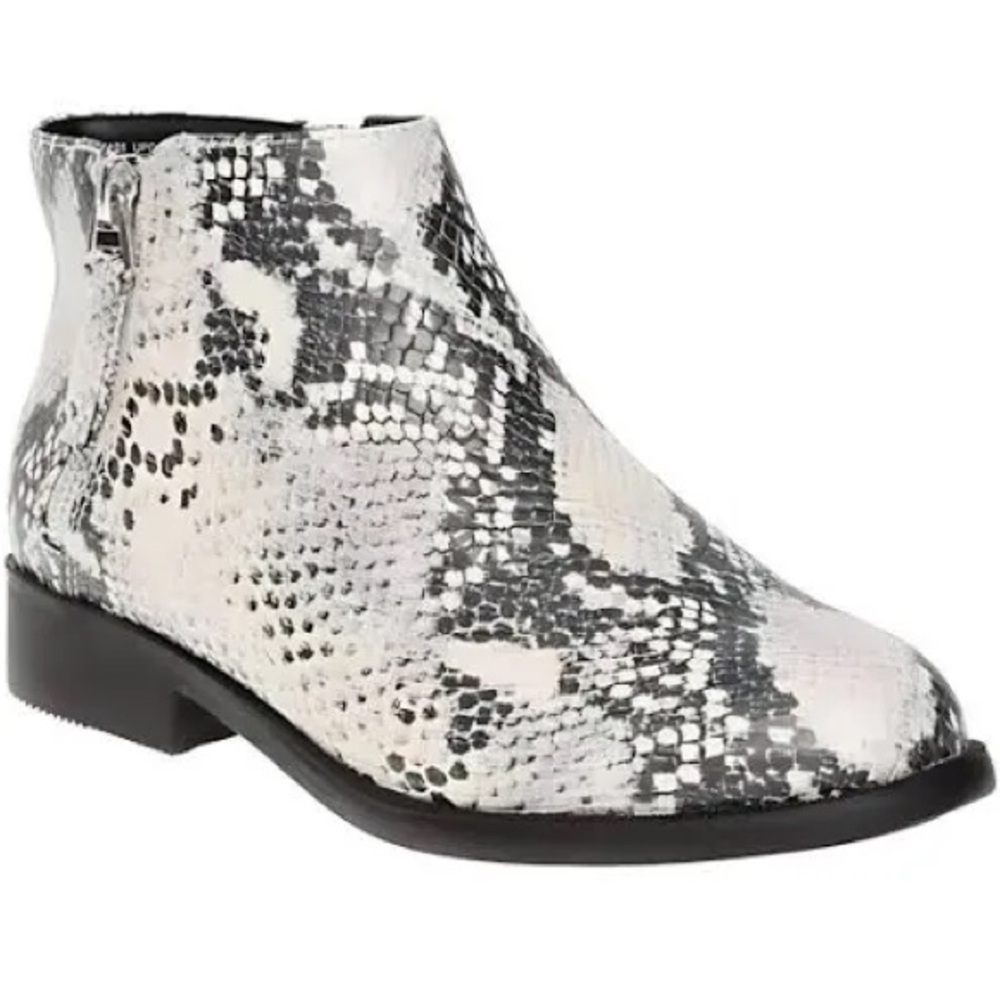 Time And True Faux Leather Snakeskin Ankle Booties Memory Foam10 W NEW